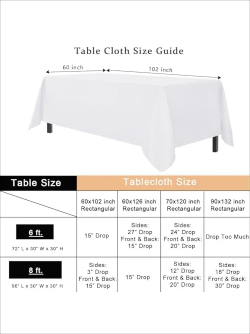 10 Pack White Table Cloth for Rectangle Tables 60x102 Inch Fit 6 Foot Table